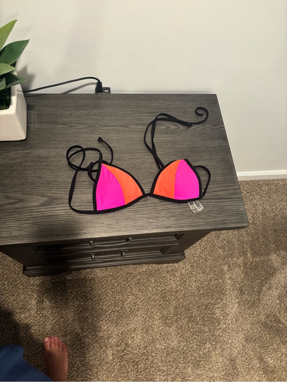 PINK Victoria's Secret Neon Pink and Neon Orange Triangle Bikini Top